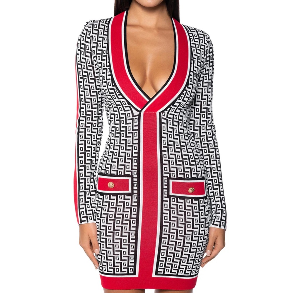Shop Akira Jacquard Monogrammed Dress